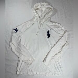 Polo Ralph Lauren White Hoodie w/ Navy Logo Size Medium